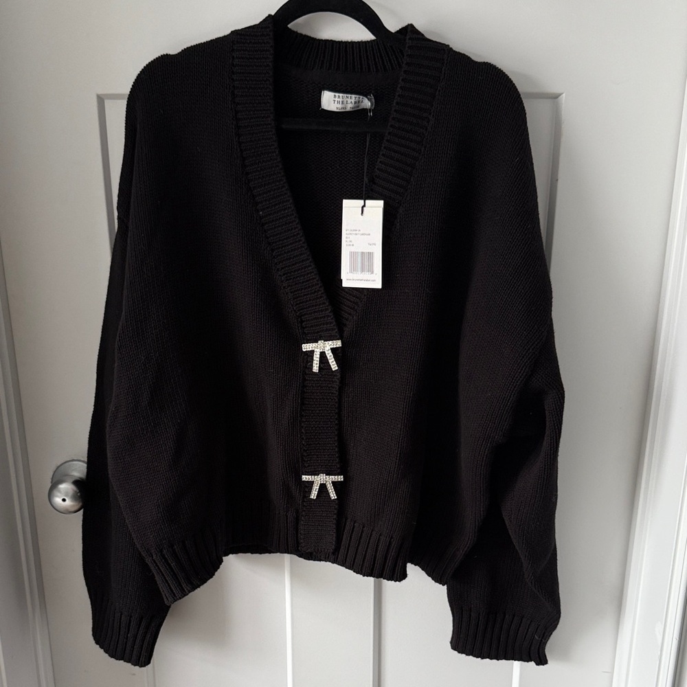 Brunette The Label Black Cardigan with Bow Accents